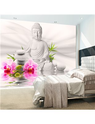 Fotomurale  Buddha e orchidee